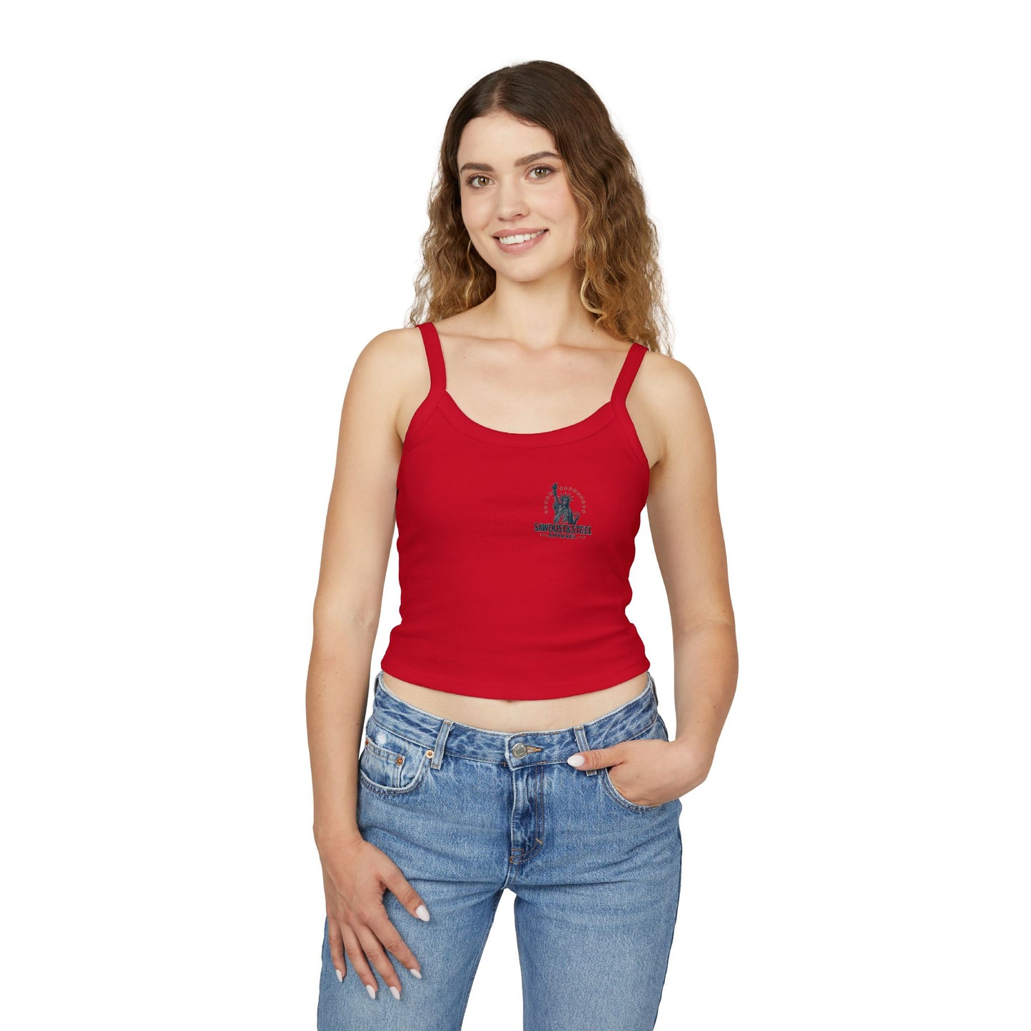 Patriotic Spaghetti Strap Tank Top, Fun Women's Summer Shirt, Ideal for Fourth of July, BBQs, Beach Days, Casual Outings